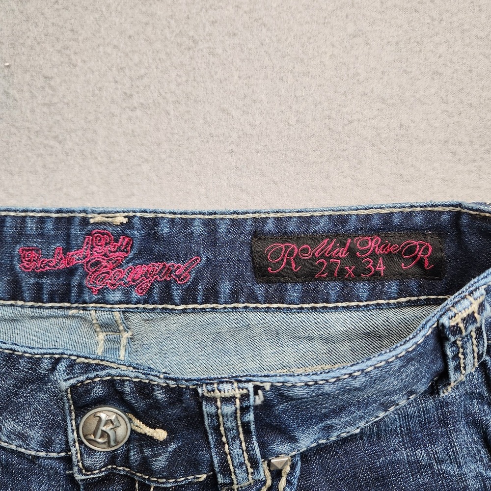 Rock & Roll Cowgirl Jeans Womens 28x32 Mid Rise Bootcut Rhinestones Thick Stitch - Picture 13 of 14
